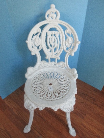Very Cool Antique French Victorian Style Painted Cast Iron Cameo Garden Patio Chair