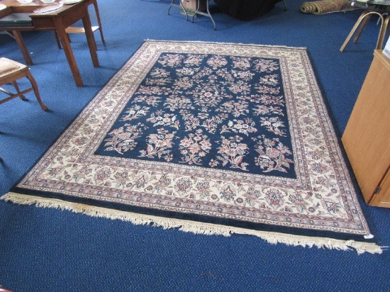 Ornate Blue/White Pattern Floor Rug w/ Fringe