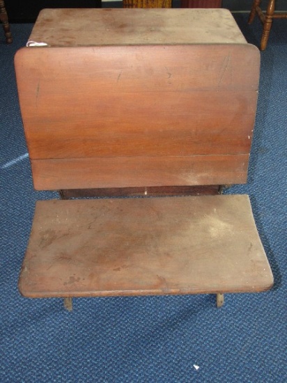 Vintage/Antique Wooden Childs School Desk Wood Top, Metal Legs, Folding Seat