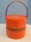 Retro Vintage Orange Vinyl ice Bucket w/ Inset Cane Woven Band