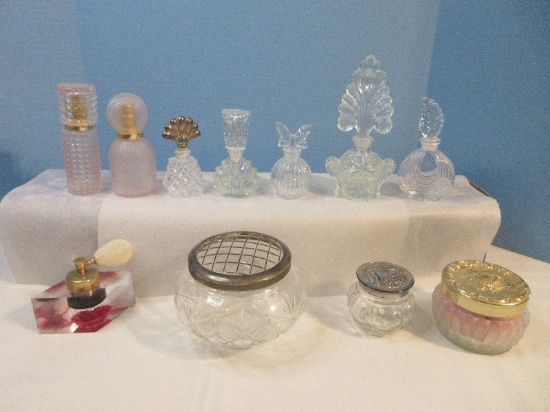 Collection - Glass Perfume/Scent Bottles, Pineapple Pattern Rose Bowl Potpourri