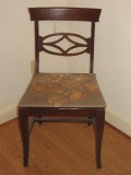 Mahogany Pierced Medallion Back Side Chair on Sabre Legs Upholstered Seat