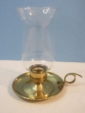 Brass Chamber Candlestick w/ Hurricane Blown Glass Shade