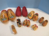 Group - Wooden Holland Dutch Shoes, Small Brush, Mini-Pair Shoes & Cattle Bell