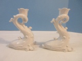 Pair - Fitz & Floyd Chinoiserie Ceramic Blanc Figural Dolphin 6