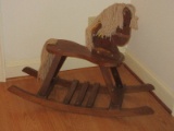 Adorable Childs Wooden Rocking Horse w/ Yarn Mane & Tail
