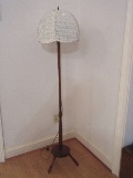 Distinctive Pine Floor Lamp White Wicker Panel Scalloped Shade Tripod Base
