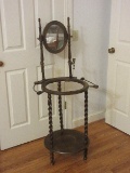 Victorian Era Style Wash Stand w/ Oval Framed Mirror, Double Candlestick Arms