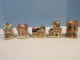 5 Collectible Mini Christmas Village Home Town Collection Lighted Porcelain Buildings