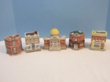 5 Mini Collectible American Landmarks Collection Lighted Porcelain Christmas Village