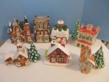 Collection - 7 Ceramic Lighted Christmas Village Buildings Lefton Holly Cottage 8