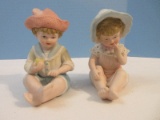 Pair - Andrea by Sadek Piano Babies Porcelain Bisque Boy & Girl 4 1/2