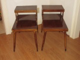 Pair - Mid-Century Modern Style Step Back End Tables on Tapered Legs