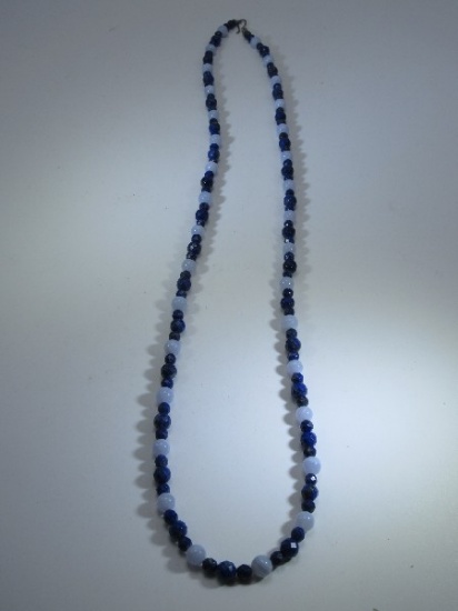 Sterling Silver Long Jay King Lapis & Blue Lace Agate Stone Bead Necklace