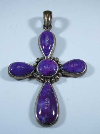 Sterling Silver Purple Turquoise Cross Pendant