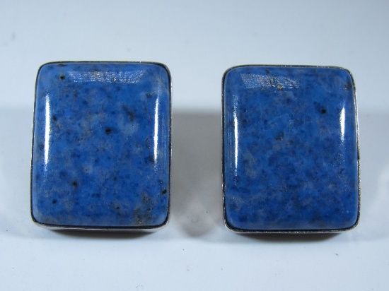 Sterling Silver Square Blue Turquoise Stone Earrings