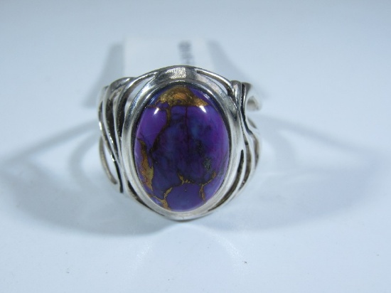 Sterling Silver Pierced Scallop Ring w/ Purple Turquoise Oval Center