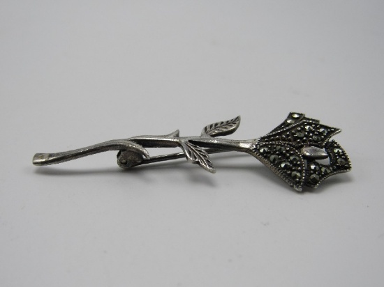 Sterling Rose Design Brooch Pin