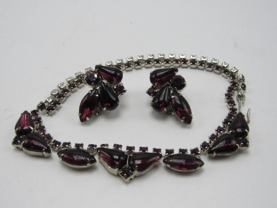 Teardrop/Bead Design Amethyst Style Necklace & Matching Earrings