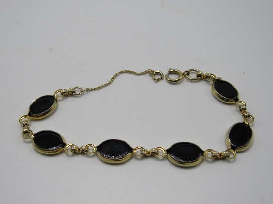 Black Stone Oval Pattern Bracelet