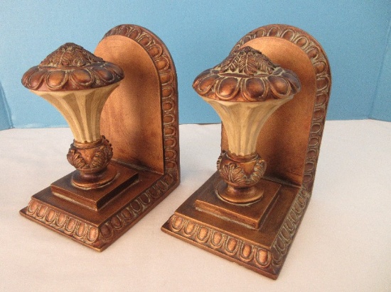 Pair - Mark Roberts Collection Resin Ornamental Finial Bookends Antique Gold Patina