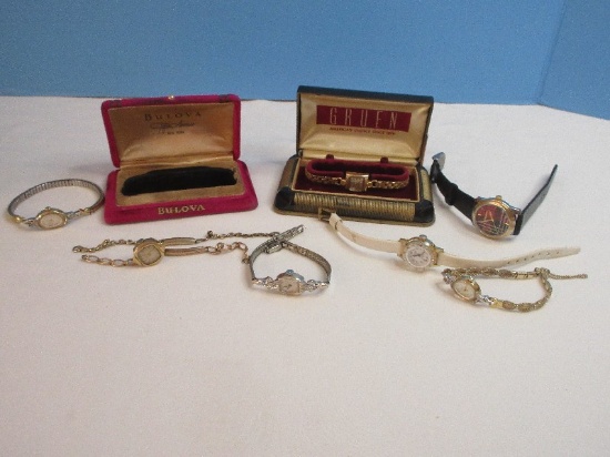 7 Ladies Wrist Watch Vintage Gruen 14k Case 1/20 12k Gold Filled Band in Original Box