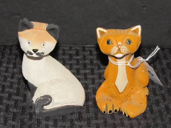 Two Rinconada De Rosa Fine Art Porcelain/Gilted Trim Cats Siamese/Orange