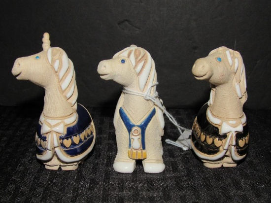 Three Rinconada De Rosa Fine Art Porcelain/Gilted Two Unicorns & One Horse