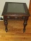 European Style End Table w/ Rattan Herringbone Pattern & Beveled Glass Panel Top