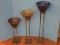 Set - 3 Wrought Iron Lily Figural Gilted Graduating Scale Stands w/ Glass Conical Shape Vase