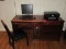 Group - Cherry Finish Computer Desk w/ Drawer, Slat Back Chair, HP Envy 5665 Printer