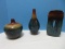 Collection - 3 Decorative Stoneware Bud Vase Brown/Turquoise Glaze Finish 10 1/2