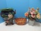 Group - Chinoiserie Majolica Style Jardinière Planter Relief Magnolia Buds & Foliage