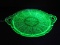 Rare Find Jeanette Cherry Blossom Pattern Green Uranium Depression Glass Handled Tray