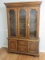 Oak Classic Lighted China Cabinet Hutch Glass Shelves, Dental Trim Molding