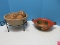 Group - Aztec Style Terracotta Textured Bowl Inset Black Metal Stand Accent Block Squares
