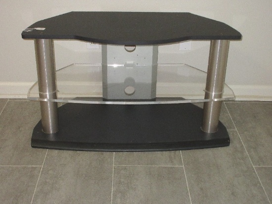 Sleek Contemporary Modern T.V. Stand Black & Brushed Stainless Steel Columns