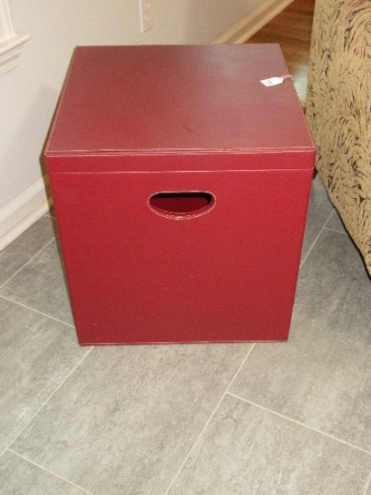 Garden Ridge Burgundy Pleather Storage Table Cube Hinged Top, Stitching Outline