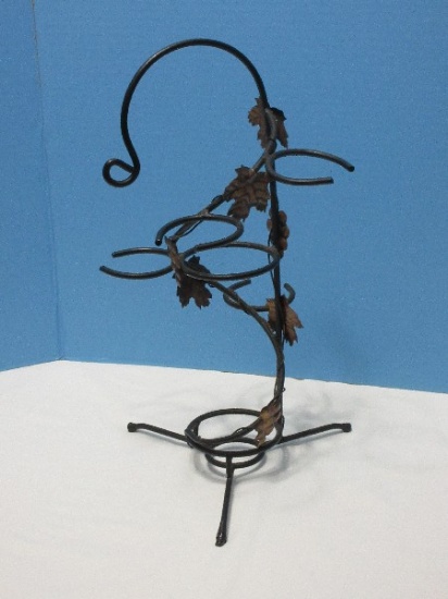 Wrought Iron 5 Wine Bottles Stand Grape Vine Trim Antiqued Gilt Patina