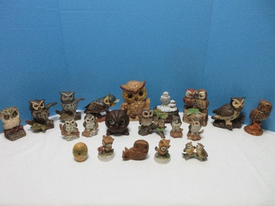 Figurine Owl Collection - Royal Crown Pair Perched Owls Music Box Bisque 6"