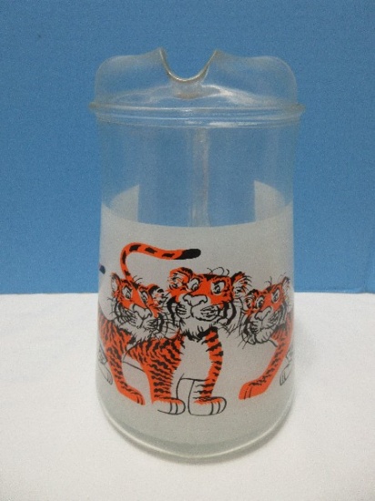 Hard to Find Anchor Hocking Pressed Glass Esso Exxon Tiger Mascot Logo 9 1/4" Pitcher