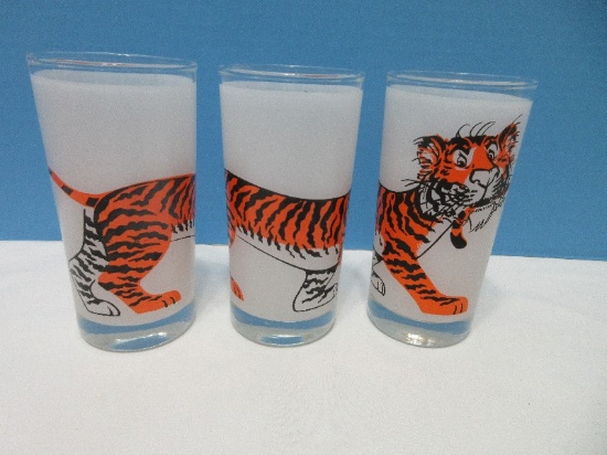 Scarce Find Set - 4 Anchor Hocking Glass Esso Exxon Tiger Mascot Logo Tall Flat Tumblers