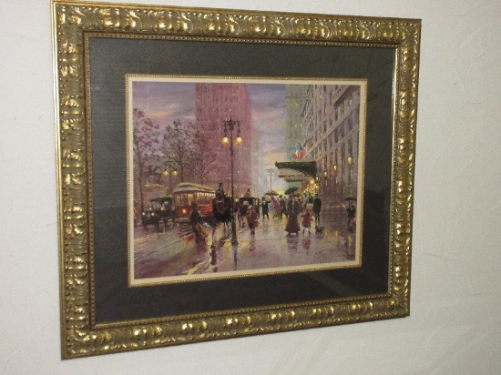 Titled "Plaza Hotel" Rainy Fall Evening Bustling New York City Street Scene Fine Art Print