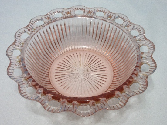 Anchor Hocking Lace Edge AKA "Old Colony" Pink Depression Glass 9 1/2" Ribbed Round Bowl