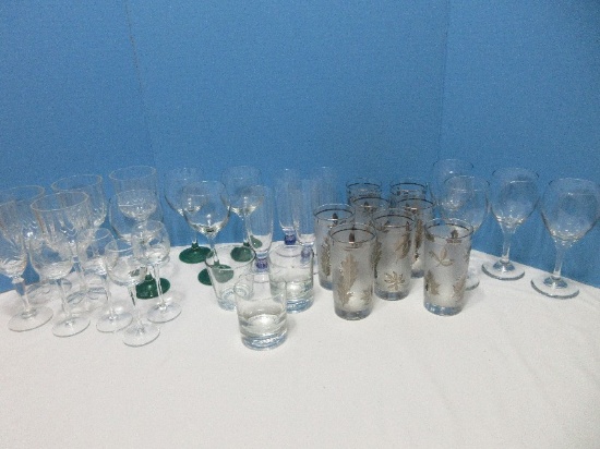 Bar & Glassware Collection - 8 Libbey Glass Silver Leaf Pattern 5 1/2" Flat Tumblers