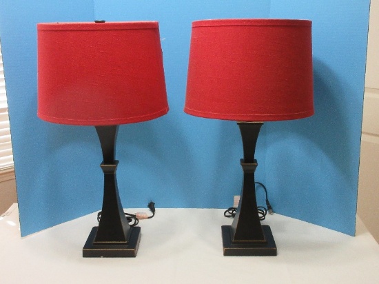 Elegant Pair Canopy Stylish Modern Parabola Angled Form 26" Table Lamps Oil