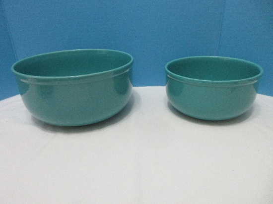 2 Mervyns Stoneware Nesting Mixing Bowls 8"/10" Turquoise Glaze Finish
