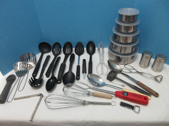 Group - Misc. Kitchen Utensils, Stainless Covered Storage Containers