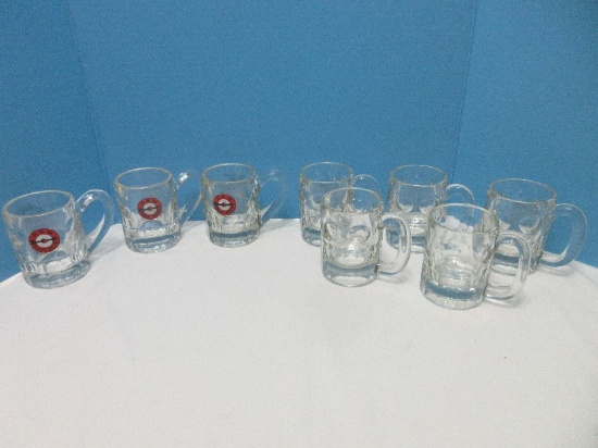Set - 8 Heavy Pressed Glass A&W Root Beer 4 1/4" Mugs