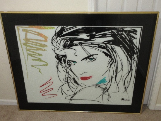 Titled "En Vogue" Reverse Painted Glass Postmodern Portrait Enchanting Green Eye Woman